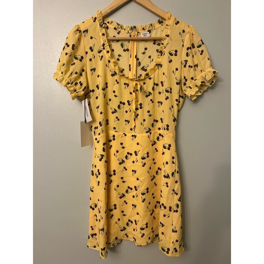 Aritzia Sunday Best Yellow Cherry Print Mini Dress Women's Size 2- NWT - Picture 3 of 6